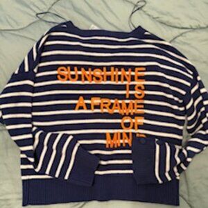 Kerri Rosenthal Navy and White Striped Sweater with Orange LARGE NWT